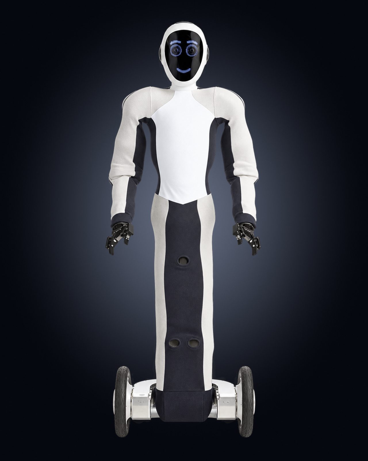 1X EVE humanoid robot by 1X, wheeled work humanoid, full-body view. AI-generated illustration.